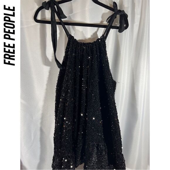 FREE PEOPLE NOVA SEQUINED EMBELLISHED MINI DRESS IN BLACK NEW MEDIUM - Picture 4 of 8